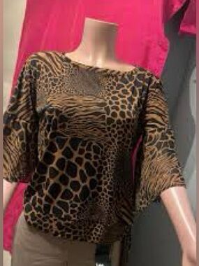 NWT MICHAEL Michael Kors Brown and Black Animal-Print Blouse